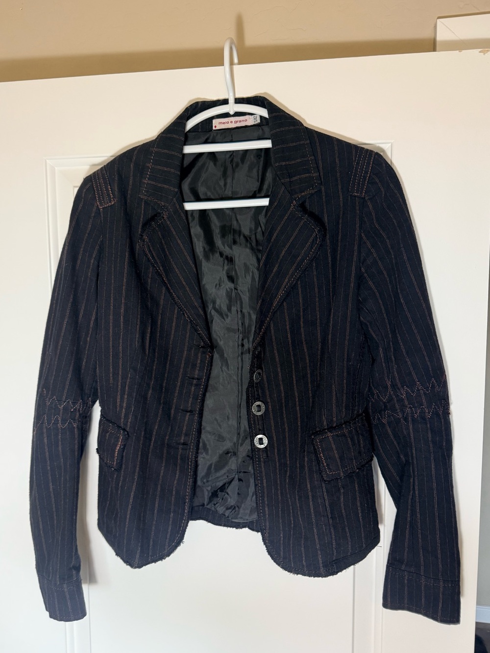 Women's Black Pinstripe Notch-Lapel Blazer